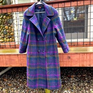 Vintage Alorna Plaid Coat. Pops of Purple. 2x. Wool Blend.